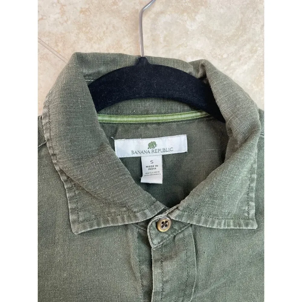 Banana Republic Shirt Size S Small 100% Linen Green Long Sleeve Button Down